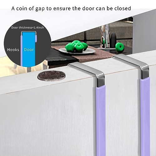 FYY Over The Door Hooks, 4 Pack Door Hangers Hooks with Rubber Prevent Scratches Heavy Duty Organizer Hooks for Living Room, Bathroom, Bedroom Hanging Clothes, Towels, Hats, Coats, Bags Lavender - color: A Lavender, size: Short, style: 4 Pack