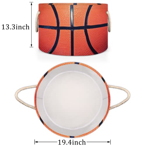 Pardick Large Round Storage Basket Sport Ball Basketball Collapsible Circle Storage Bin Laundry Hamper With Handle for Kids Toy Blanket Dirty Clothes Towel Living Room Nursery Storage Organizer - color: A02: Basketball Funny