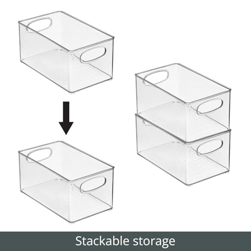 mDesign Plastic Bathroom Storage Container Bins w/ Handles - Closet, Cabinet, Vanity, Cupboard Shelf Organization, Hair Tools Accessory Organizer - Ligne Collection; Clear, 10x6x5 (Pack of 4) - size: 10 x 6 x 5 (Pack of 4)