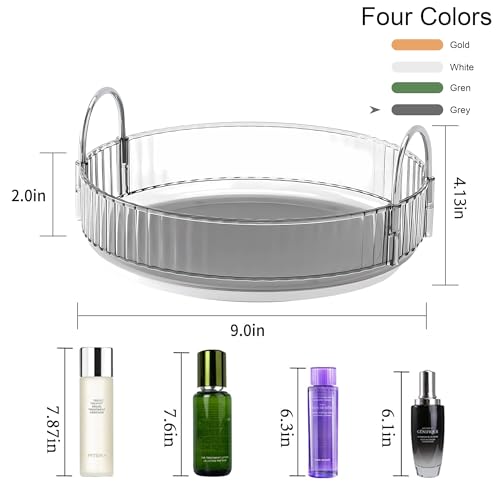 YCIA&DONE 360 Rotating Makeup Organizer and Storage for Vanity Countertop 1 Tier, High Capacity Cosmetic Skincare Perfume Organizers for Dresser Bathroom Fridge Lazy Susan (Smoky Gray) - color: Smoky Gray, size: 9"