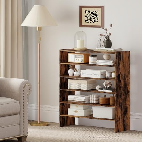 Tangkula 6-Tier Stackble Vertical Shoe Rack, Space Saving Wooden Corner Shoe Storage Shelf for 18 Pairs, 3-in-1 Adjustable White Shoe Organizer for Front Door Entryway - color: Rustic Brown