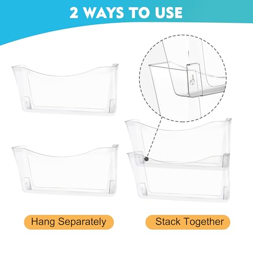 EASEPRES 4 Pack Clear Single Pocket Hanging File Organizer, Plastic Wall Mount Paper Mails Magazines Holder, Mounted Folder Bins for Office, School and Home, 13.85x3.14x6.88 inches - color: Clear, size: 4 Pack