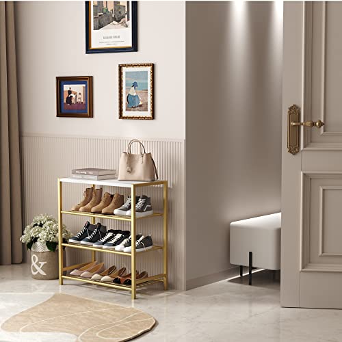 HOMEFORT 4-Tier Shoe Rack, Shoe Storage Shelf, Industrial Shoe Tower, Narrow Shoe Organizer for Closet Entryway, Small Shoe Rack Table with Durable Metal Shelves, Gold - color: Gold, size: 4-Tier (11.8"D x 23.23"W x 24.8"H)
