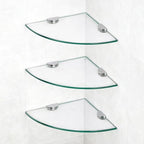 3 Pack Glass Corner Shower Shelves, Tempered Floating Glass Shelves Wall Mount, Shower Caddy Organizer, Bathroom Corner Shelf with Zinc Alloy Brackets for Bathroom, Kitchen, Living Room - size: 3 PACK Without Rail