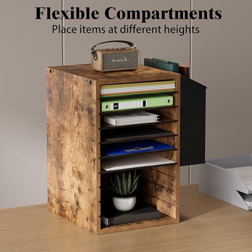 Unionly Office Mail Sorter, Wooden Paper Organizer with Storage Bag, 10 Tier Adjustable Classroom Mailbox, Removable Classroom Organization, Teacher Desk Organization for Office, Study, Brown - color: Rustic Brown, size: 10 Slots