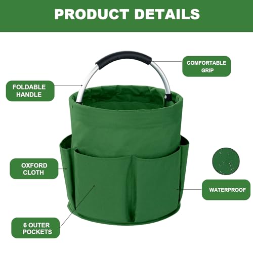 Cleaning Caddy with Handle, 17L Foldable Cleaning Supplies Organizer, Portable Storage Basket, Cleaning Supply Caddy, Multifunctional Cleaning Bucket Bag for Garden, Home, Kitchen (Green) - color: Green