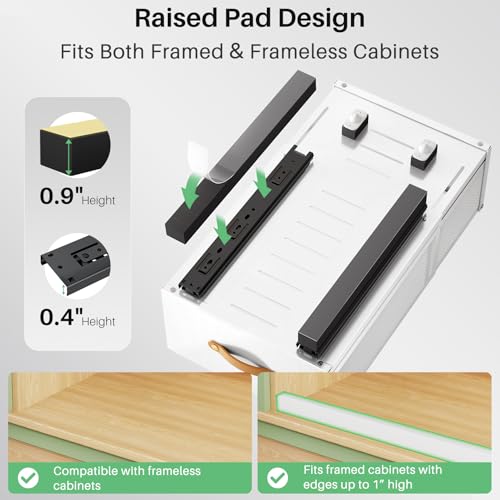 Pull out Cabinet Organizer, Expandable Depth(15.7"-21.7") with Raising Pad for Framed Cabinets, Heavy Duty Slide out Drawers, Adhesive Roll Out Shelves for Kitchen, Pantry Storage(White, 1-Pack) - color: White, size: 1-Pack