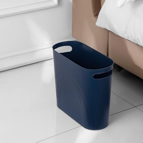 rejomiik Small Trash Can, 3.5 Gallon Slim Garbage Can Plastic Waste Basket with Handles Container Bin for Narrow Spaces Bathroom, Bedroom, Kitchen, Office at Home, Navy - color: Navy, size: 1 pack