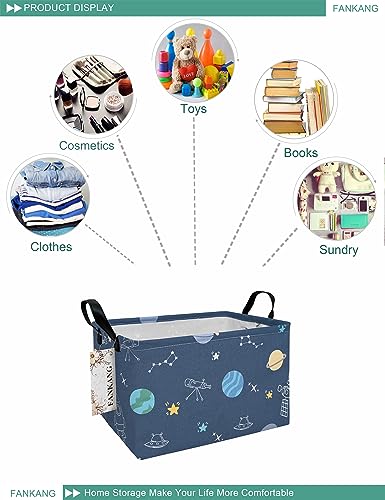 FANKANG Storage Bins, Nursery Hamper Canvas Laundry Basket Foldable with Waterproof PE Coating Large Storage Baskets for Kids Boys and Girls, Office, Bedroom, Clothes,Toys(Rec-Colorful Space - color: Rec-Colorful Space