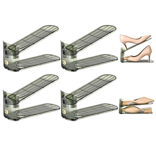 shoe slots organizer, Clear Shoe Stacker, Adjustable Level Shoe Rack,Storage Space Saver for Sneakers Display (Green Transparent, 6Pack) - color: Green Transparent, size: 6Pack