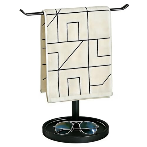 T-Shape Bath Hand Towel Holder Stand, Free Standing Hand Towel Rack with Storage Tray, for Bathroom Kitchen Countertop, Matte Black - color: Black-1p（with Tray）