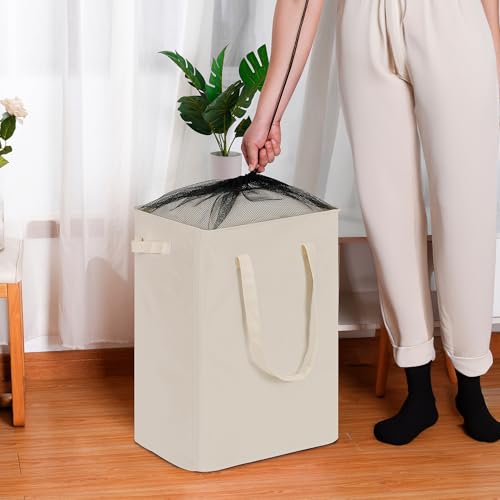 efluky Slim Laundry Basket, Narrow Laundry Hamper with Handles, Collapsible Dirty Clothes Hamper, Tall Laundry Bin for Laundry Room, Dorm and Bedroom, 90L Beige - color: Beige, size: 90L without Lid