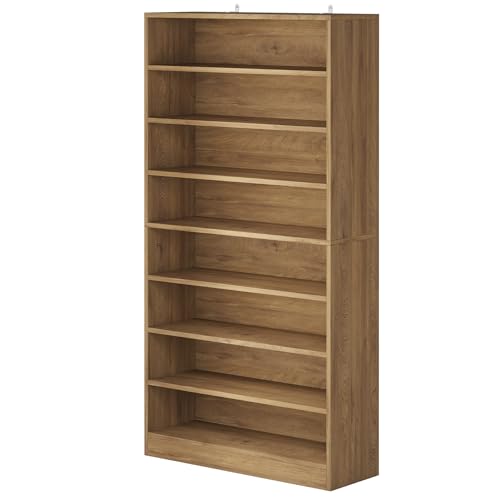 Tribesigns Tall Shoe Cabinet, 9 Tiers 40-45 Pairs Heavy Duty Wood Freestanding Shoe Storage Cabinet, 70.8'' Tall Shoe Cabinet with Open Storage for Entryway (1, Light Brown) - color: Light Brown