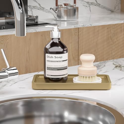 Weenson Gold Bathroom Vanity Tray for Countertop Makeup Perfume Jewelry Decor Candle Keys, Bamboo Kitchen Tray for Soap Dispenser Spice, Small Toilet Tray Nightstand 7.9" L x 4" W x 0.79" H - color: Gold, size: 7.9" x 4" x 0.8"