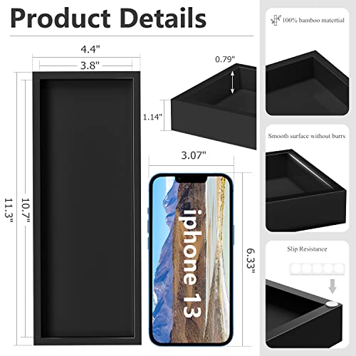 ZHWS Bathroom Tray Countertop for Toiletries, Black Vanity Tray for Makeup Perfume Decor Candle, Bamboo Kitchen Tray for Soap Dispenser Salt Pepper Brush Holder 11.3” L x 4.4” W x 1.1” H - color: Black, size: 11.3" x 4.4" x 1.1"