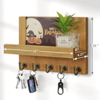 HONJIN Farmhouse Wall Key Holder for Wall : Holiday Card Slot Design Wooden Mail Organizer Wall Mount Dog Leashes Holder Hanger (Light Brown) - color: Light Brown