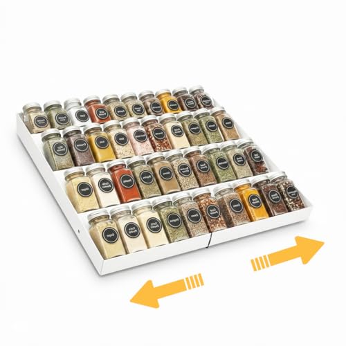 GOENDR Metal Spice Drawer Organizer, 4 Tier Spice Rack for Drawer, Expandable Seasoning Organizer For 11.4-22.8” Wide Drawer, Holds up to 48 Spice Jars (Not Included), White - color: White