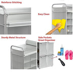 Simple Houseware 16 Cube Shoe Stand Tower Rack 8 Tier with Top Shelf and Side Hanging Pockets, Gray - color: Gray