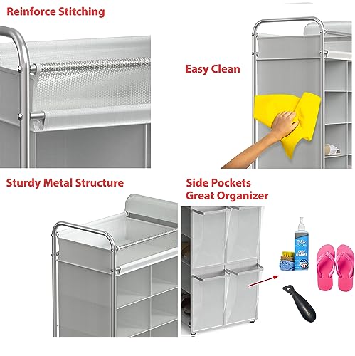 Simple Houseware 16 Cube Shoe Stand Tower Rack 8 Tier with Top Shelf and Side Hanging Pockets, Gray - color: Gray