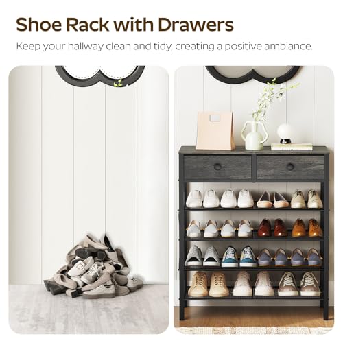 YATINEY 5 Tier Shoe Rack, Large Capacity Shoe Storage Organizer, Metal Shoe Shelf with Drawer and Wooden Top, for 20 Pairs of Shoes, for Entryway, Closet, Charcoal and Black SS25BCY1 - color: Charcoal + Black, size: 27.7" x 10.8" x 37.7"