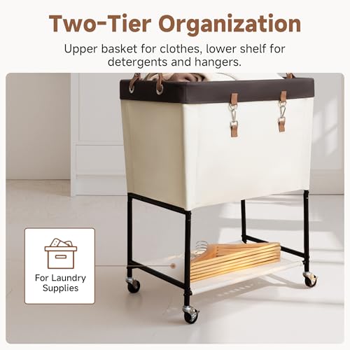 StorageWorks Laundry Cart, 2 Tier Rolling Laundry Basket, Heavy Duty Laundry Basket with Lockable Wheels, Laundry Room Organization and Storage, Clothes Hamper for Bedroom, Dorm, Closet, 29Gal, Beige - color: Beige, size: 29Gal (110L)