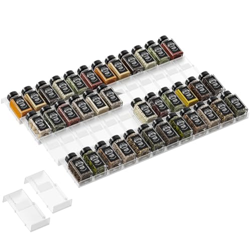 Famhap Spice Drawer Organizer, 48PCS Interlocking Expandable Seasoning Rack Tray Insert for Kitchen Drawers, Spice Rack Drawer for Spice Jars - color: Transparent, size: 48pcs