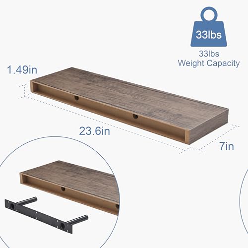 Floating Shelves for Wall, Bathroom Shelves Over Toilet, Wall Shelves & Book Shelf for Room, Hanging Shelf, Modern Wooden Mounted Floating Shelves, 24x7x1.5 in (Smoke Gray, Set of 3) - color: Smoke Gray, size: 24"(set of 3)