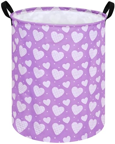 19.7 Inch Round Purple Love Laundry Hamper Laundry Basket Fabric Storage Hamper Organization Basket, Storage Bin, Toy Box,Valentine's Day Gift Basket with Handles for Room - color: Purple Love