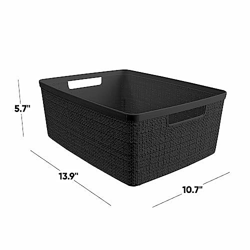 Curver Set of 6 Medium 12L Jute Decorative Plastic Organization and Storage Baskets - Perfect Bins for Home Office, Closet Shelves, Kitchen Pantry and All Bedroom Essentials, Black - color: Black, size: Medium 12L
