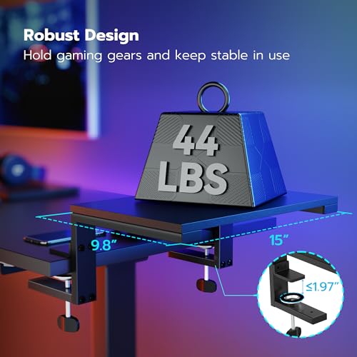 ARES WING Clamp-On Desk Extender & Monitor Shelf – 15" x 9.8" Space Booster, Freestanding or Clamp Mount, Holds 44 lbs, No Drill Desktop Organizer for Office/Gaming, Black - size: 15“, style: no hook