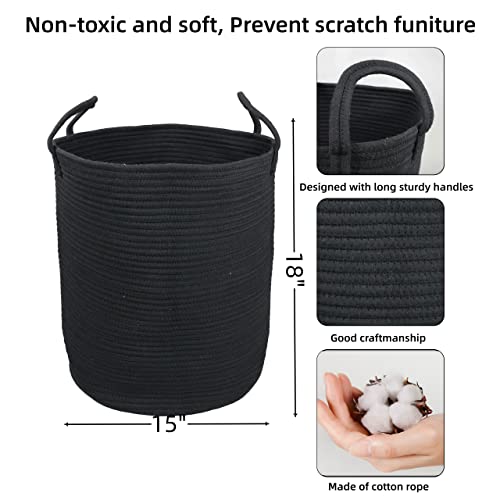 XUANGUO Black Cotton Rope Laundry Basket Hamper for Clothes Woven Storage Basket for Living Room Bedroom Boho Tall Rope Baskets for Blanket Toys Pillow Towels Baby Nursery Hamper Bin Large - color: black, size: Regular