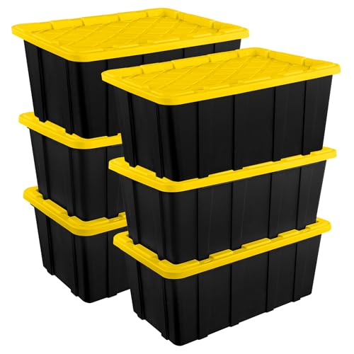 Sterilite 6-Pack Industrial Tote, Plastic Storage Container Bins with Lids, 27 Gallon - Heavy-Duty Organizing Containers for Closet, Bathroom, and Office - size: 27 Gallon