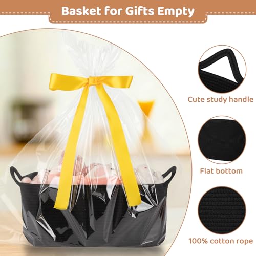 OIASKET Large Empty Gift Baskets for Baby Shower, 16.5" L x 12.6" W x 7" H Cute Woven Storage Basket with Gift Bags and Ribbons, Small Rope Toy Basket with Handles, Cat Dog Pet Toy Organizer - Black - color: Black, size: Large: 16.5"L x 12.6"W x 7"H