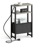 Narrow Side Table with Charging Station Slim End Table Sofa with Magazine Rack, Bedside Table for Small Spaces, 3 Tier Nightstand for Living Room Couch, Bedroom Oak Grey LET503QE - color: Oak Grey