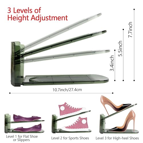 Yes!Fresh Shoe Slot Organizer, Boutique Display Style Shoe Stacker for A Pair of Shoes, Separable Shoe Rack for Closet Organization, 3 Adjustable Narrow Shoe Rack (Transparent Green, 2 Pack) - color: Transparent Green, size: 2 Pack