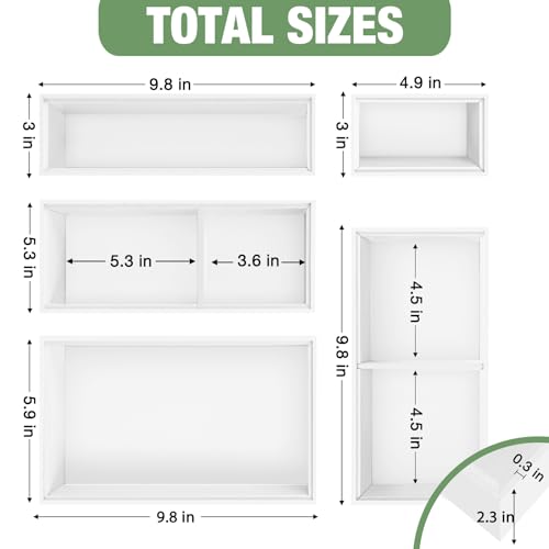 Bamboo Drawer Organizer,5 PCS White Bathroom Tray&Desk Organizers and Storage,Cabinet Divider With Removable Silverware Organization for Kitchen,Utensils,Junk,Office,Makeup - color: White, size: 5PCS
