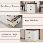 IKENO Wooden Nightstand with 2 Drawers, Large End Table with Stroage, Multifunctional Side Table for Bed Room, Living Room, Reception Room, Brown and White