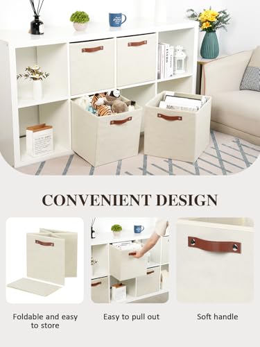 Temary Cube Storage Bins 4Pack Foldable Storage Baskets for Clothes Shelf Basket with Handles, Fabric Storage Boxes Organizer Bins for Home (Beige, 13x15x13 Inch) - color: Beige, size: 13x15x13