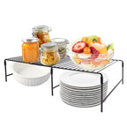 Refrigerator Organizer Freezer Organizer, Expandable Adjustable Kitchen Cabinet Rack for Pantry, Cupboard, Countertop - Space Saving Shelf (Black)