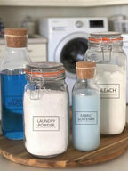 32PCS Laundry Room Labels Waterproof, Clear Laundry Labels for Jars, Transparent Stickers for Organizing Bottles, Detergent Dispensers & Storage Containers (2.8"X1.7")