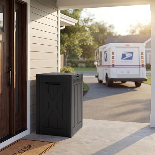 Greesum 52 Gallon Extra Large Deck Box with Lock, Heavy-Duty Resin Outdoor Storage Container, Waterproof Lockable Chest for Patio Furniture, Garden Tools, Pool Equipment, Dark Black - color: Dark Black, size: 52 Gallon