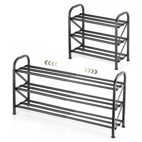 3-Tier Shoe Rack for Closet, 16"-32" Expandable ShoeRackAdjustable for Entryway Closet Doorway SturdyMetal, Black - color: 3 Layers and 3 Tubes