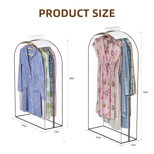 Upgraded Thickened Clear Garment Bags for Hanging Clothes 4 Packs (40 & 50 inch), 10“ Gusseted Clothes Hanging Storage Bags for Closet, Shirts, Coats, Dresses - color: Full Clear, size: 40+50 inch