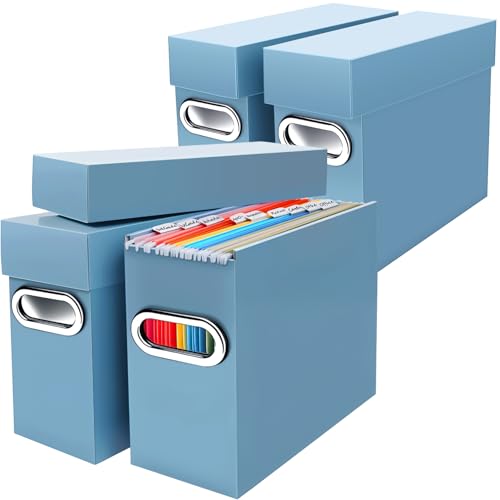 File Organizer Box with Lid & Handle, Heavy Duty Hanging File Folder Storage Boxes for Letter Size, Portable Filing Organizer for Office, Home, Classroom, Dusty Blue 4 Pack - color: Dusty Blue, size: 4 Pack