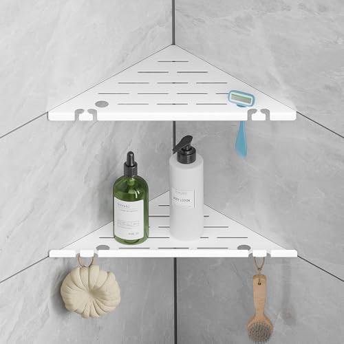Shower Corner Shelf, 304 Stainless Steel, Black, Wall Mount, Triangular, 10 x 10 Inches, Leak Resistant, 2 Pack, Bathroom Storage Organizer with Brushed Finish - color: 6-upgraded White