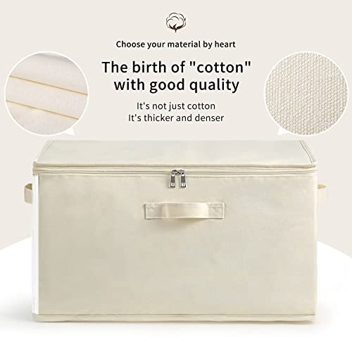 3-Pack Large Canvas Comforter Storage Bags for Clothes Sweater Clothes Organizer with Dual Zipper Three Carrying Handles for Blanket Closet Storage Container - color: Natural color, style: 3 Pack