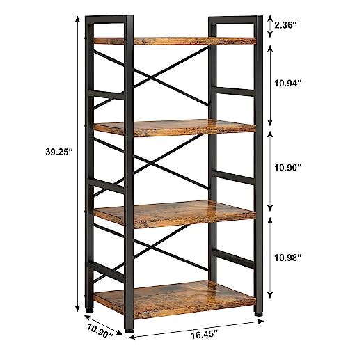 Homeiju Bookshelf, 4 Tier Small Bookcase, Organizers and Storage, Metal Small Bookcase, Rustic Book Shelf Organization and Storage for Living Room, Bedroom, and Home Office(Rustic Brown) - color: Rustic, size: 4 Tier