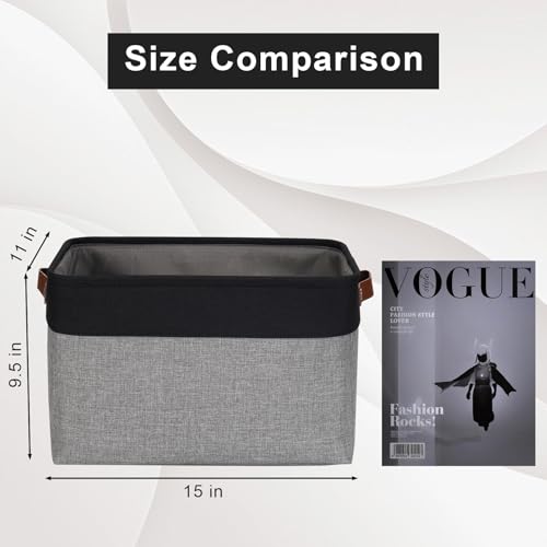 Bagnizer Storage Bins Large Fabric Storage Baskets for Shelves 3 Pack, Decorative Linen Closet Baskets with Handles for Organizing, Shelf, Clothes, Home, Office, 15x11x9.5Inches (Grey&Black) - color: Gray / Black, size: Large -15"x11"x9.5"