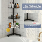 Standing Shower Caddy Corner, 4-Tier Adjustable Height Bathroom Organizer, 6-Section Pole, Sturdy Floor Standing Shelf for Shower or Bathtub – No Drilling, No Spring Tension