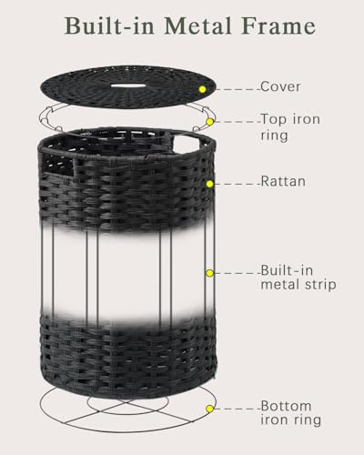 SETVSON Laundry Hamper with Lid Laundry Basket with Lid 19.0 Gal (72 L) Round Wicker Laundry Basket Handwoven Rattan Basket with Lid Removable Bag 2 Mesh Bags Handles for Living Room Bathroom Black - color: Black, size: 72L